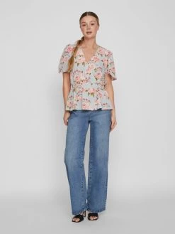 Vila Blouses Met Korte Mouw Blouse Dames Blauw -Vila 132e746be968548a3eaed73507613d90