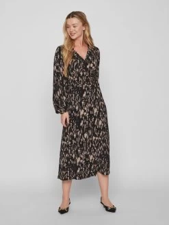 Vila Maxi Jurken Jurk Dames Bruin / Zwart -Vila 1c04202c9532f1549d888ee4be340cce