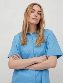 Vila Lange Blouses Blouse Dames Blauw -Vila 1c2378ab326f6cb4151b0112b5f19a52