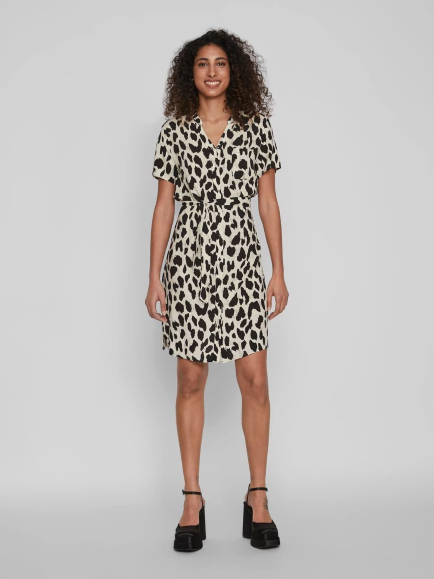 Vila Blousejurken Blousejurk Dames Beige / Zwart 5 Vila Blousejurken Blousejurk Dames Beige / Zwart - Afbeelding 3