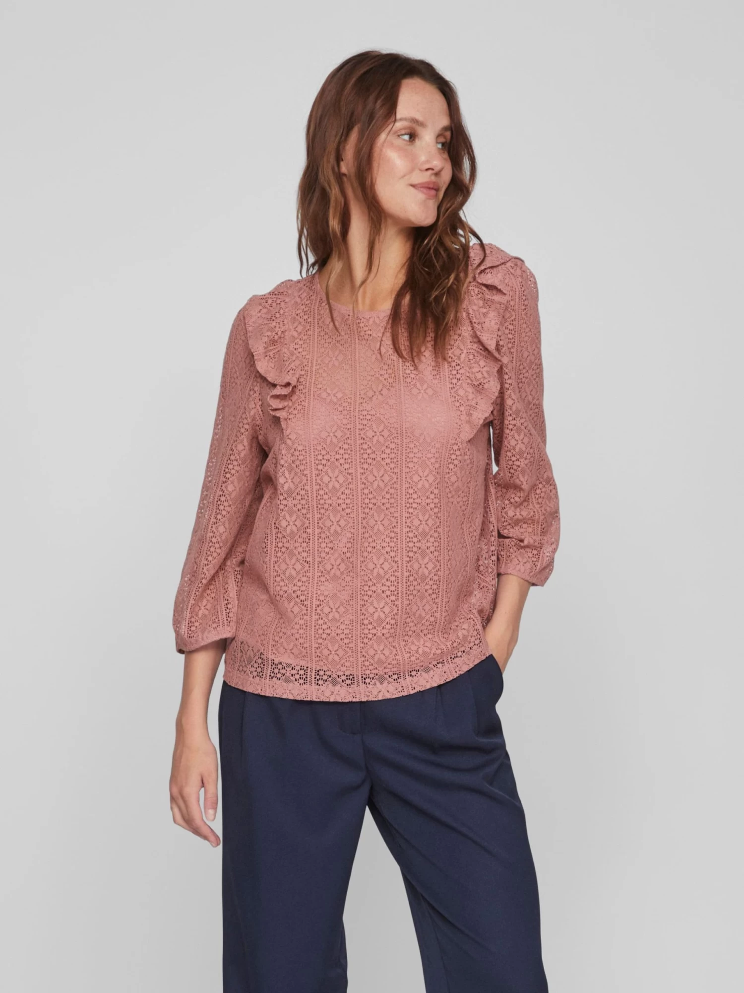 Vila Kanten Blouses Blouse Nesa Dames Oudroze 5 Vila Kanten Blouses Blouse Nesa Dames Oudroze - Afbeelding 3