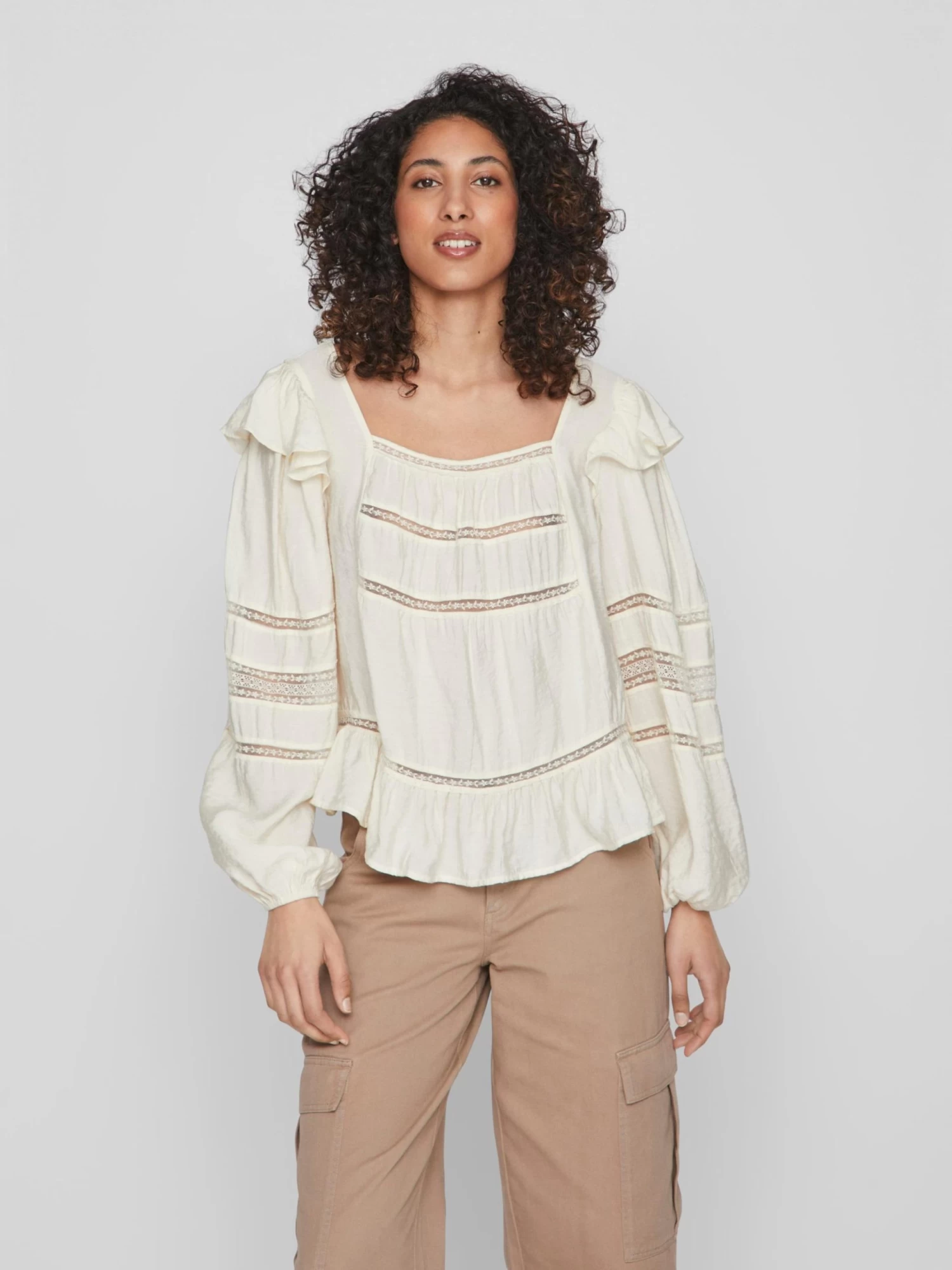 Vila Kanten Blouses Blouse Lucia Dames Lichtbeige 5 Vila Kanten Blouses Blouse Lucia Dames Lichtbeige - Afbeelding 3