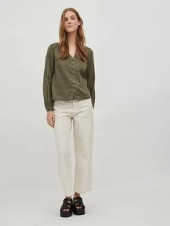 Longsleeves Shirt Dames Kaki 12 Longsleeves Shirt Dames Kaki -Vila 2b75e1d6ef12a6375d551e57efa479a3