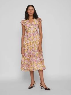 Vila Midi Jurken Jurk Dames Mandarijn / Kreeft / Lichtroze -Vila 2e811718eba5bede9b97c7d9a5a4588c