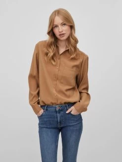 Vila Overhemden Blouse Julima Dames Lichtbruin -Vila 364b29547656ee9317c1de04e1cbc6a4