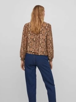 Vila Blouseshirts Blouse Dames Bruin Gemêleerd -Vila 3846602eeae4e41f4a7a5cbfbd417536