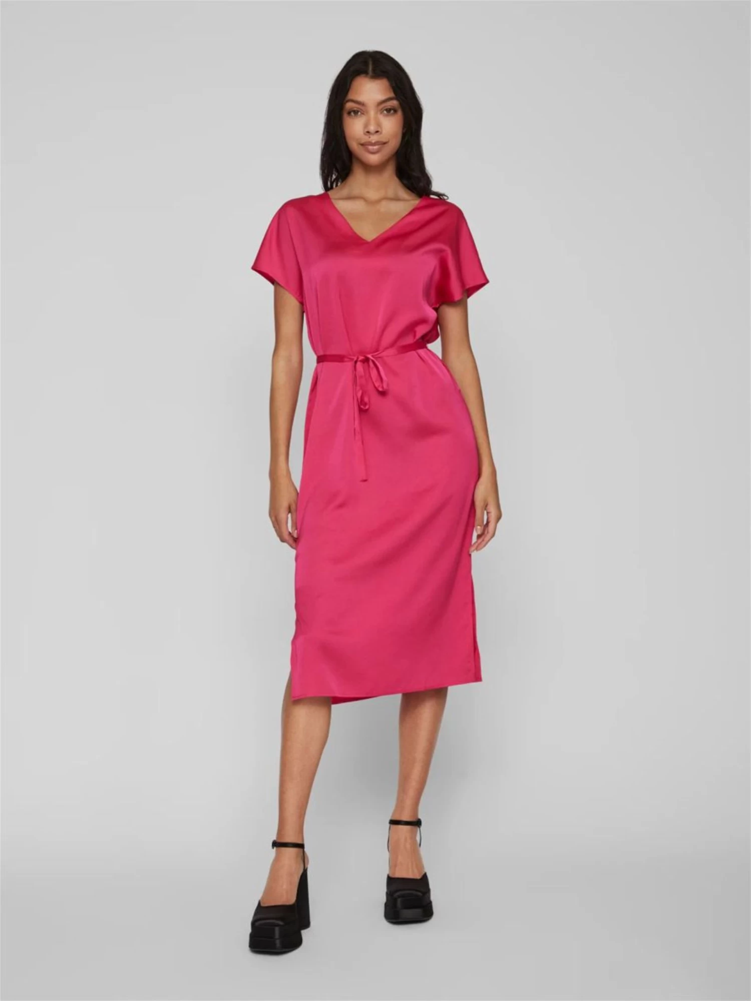 Vila Midi Jurken Jurk Dames Magenta 4 Vila Midi Jurken Jurk Dames Magenta - Afbeelding 2