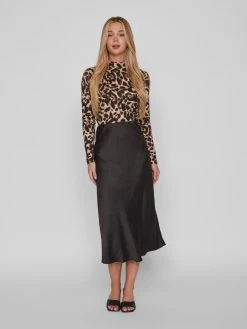 Vila Midi Rokken Rok DINNA Dames Zwart -Vila 4085caca2225aa251f0dad11f430d59c