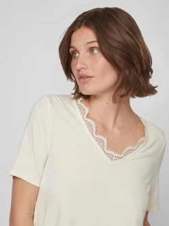 Vila Kanten Blouses Blouse SASSI Dames Ecru -Vila 465e95ab50e5f0240281b80eeb2f54eb