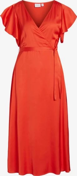 Vila Midi Jurken Jurk Carolina Dames Rood