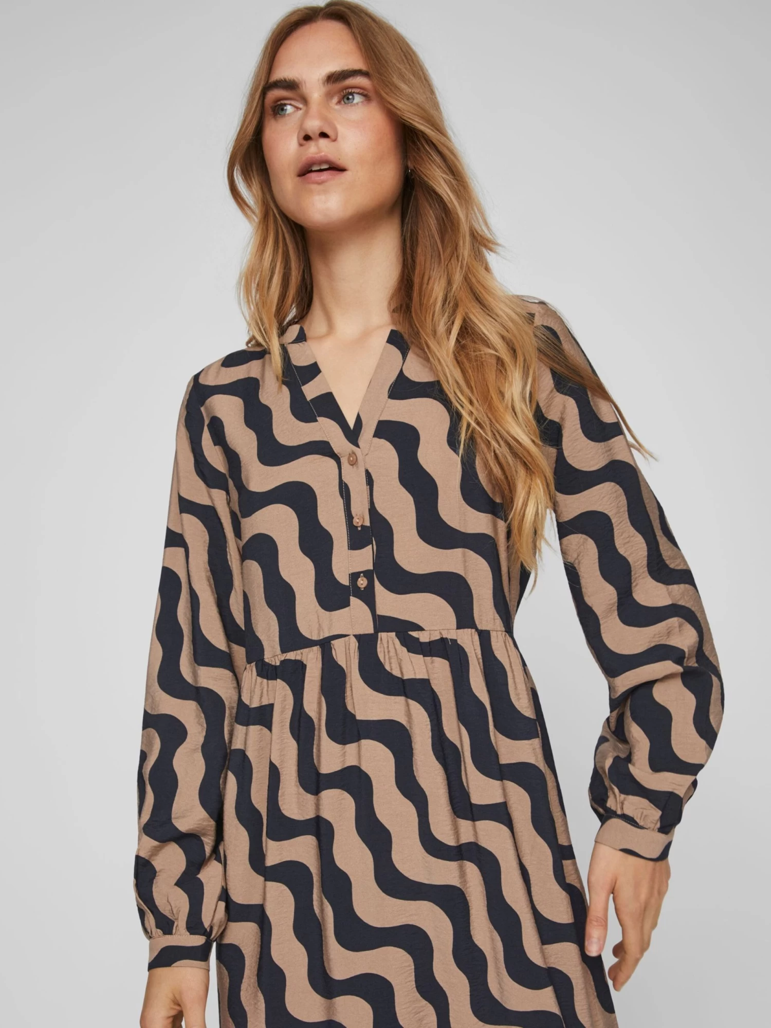 Vila Maxi Jurken Jurk Dames Beige / Navy 8 Vila Maxi Jurken Jurk Dames Beige / Navy - Afbeelding 6