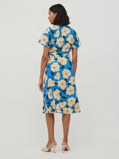 Vila Midi Jurken Jurk Dames Blauw / Geel -Vila 5cff1217d98589a98d1f2b16e0bc77a1