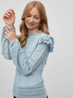 Vila Kanten Blouses Blouse Dames Lichtblauw -Vila 6084add537c415cd62da4fe75ea988ea
