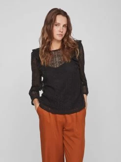 Vila Kanten Blouses Blouse Nesa Dames Zwart -Vila 65ffc1ed1d132543929813cbf7506558