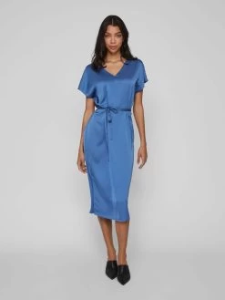 Vila Midi Jurken Jurk Dames Donkerblauw -Vila 6699a7606384a36e5da5a48f27153250