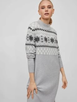 Vila Gebreide Jurken Gebreide Jurk Dames Grijs -Vila 6a941f4f469d4f284d4b92402be8b652