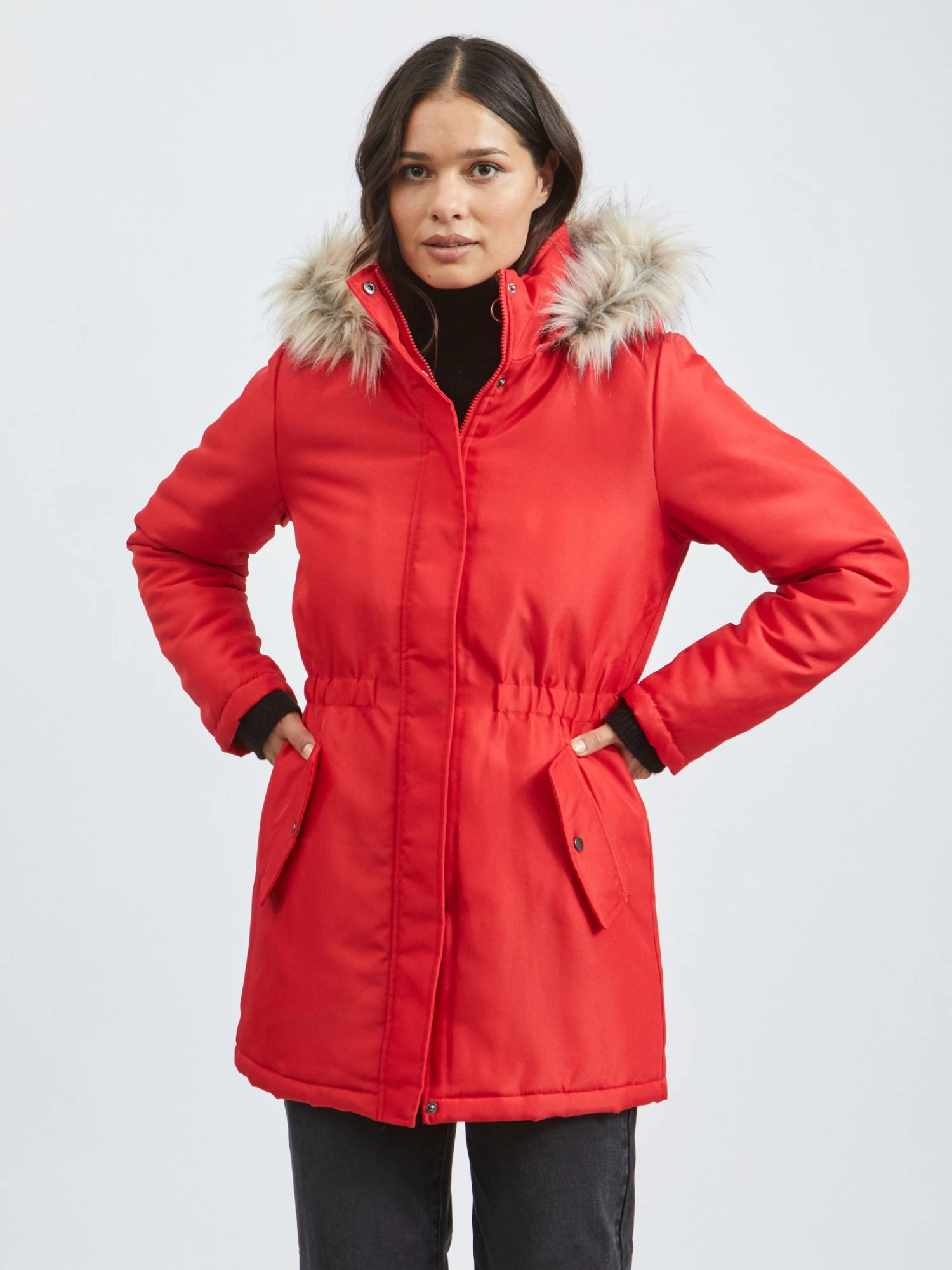 Vila Parkas Winterparka Dames Rood 4 Vila Parkas Winterparka Dames Rood - Afbeelding 2