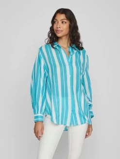 Vila Overhemden Blouse Dames Blauw / Wit -Vila 6c990910ea5baee9e61156ed8b5fd1bd