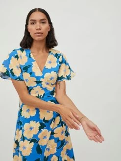 Vila Midi Jurken Jurk Dames Blauw / Geel -Vila 6f1ef7b510bb3948fef76bda80e2646d