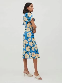 Vila Midi Jurken Jurk Dames Blauw / Geel -Vila 6fbf86f4caa60ad4c6a610fde3df459f