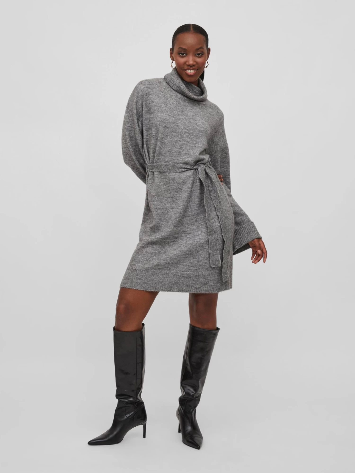 Vila Gebreide Jurken Gebreide Jurk Ella Dames Grijs Gemêleerd 6 Vila Gebreide Jurken Gebreide Jurk Ella Dames Grijs Gemêleerd - Afbeelding 4