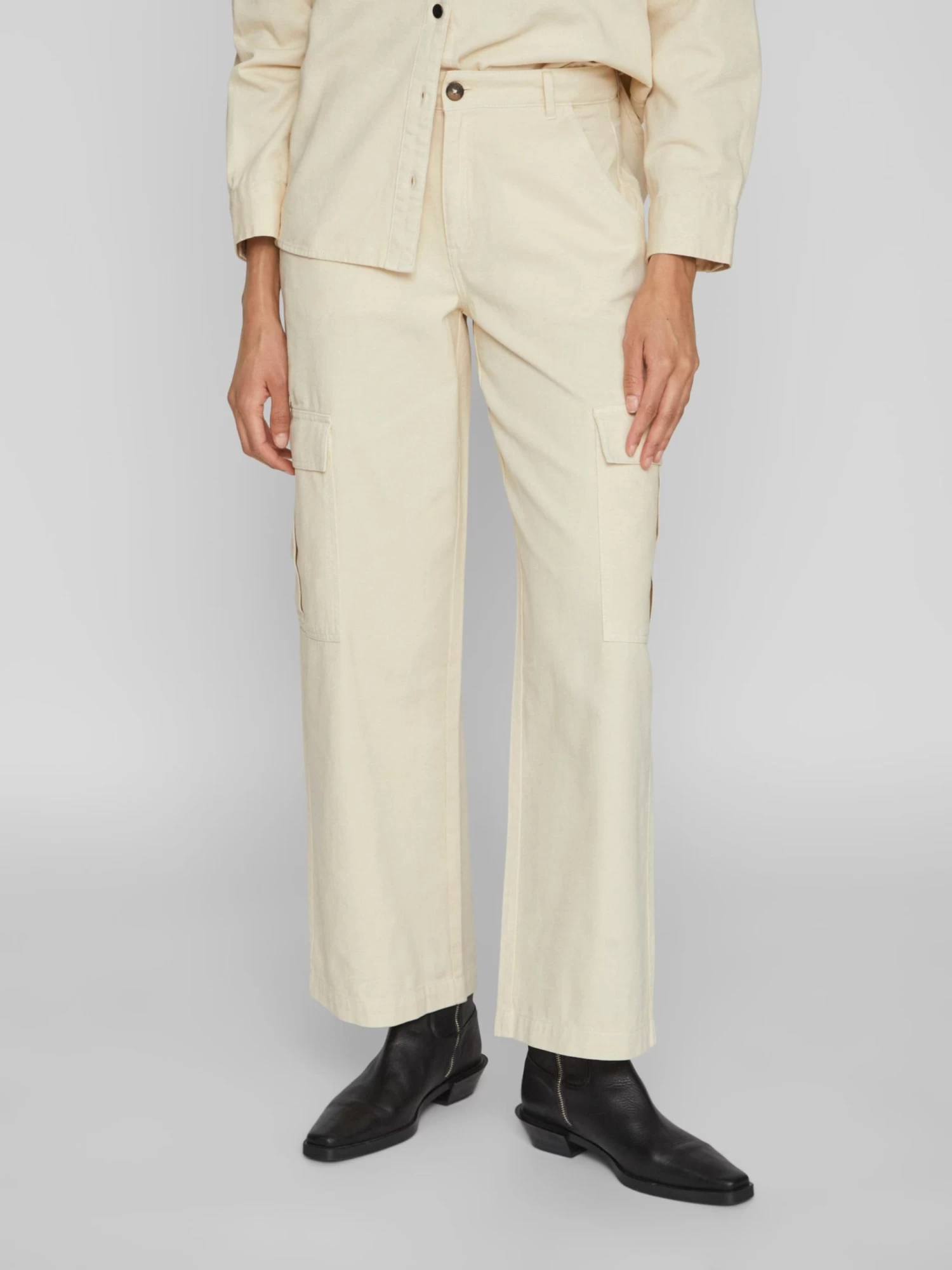 Vila Straight Regular Cargojeans Tilo Dames Crème 5 Vila Straight Regular Cargojeans Tilo Dames Crème - Afbeelding 3