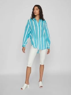 Vila Overhemden Blouse Dames Blauw / Wit -Vila 825f716bc294a4f5e1ab0c9c54c3d47c