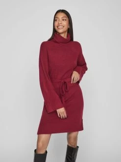 Vila Gebreide Jurken Gebreide Jurk Dames Rood Gemêleerd -Vila 882ff00004778339d1bb9e5fcf2056bb