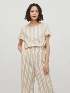 Vila Blouses Met Korte Mouw Blouse Billy Dames Beige / Wit -Vila 88aace03ae3428a051696b9e7e8d97f3