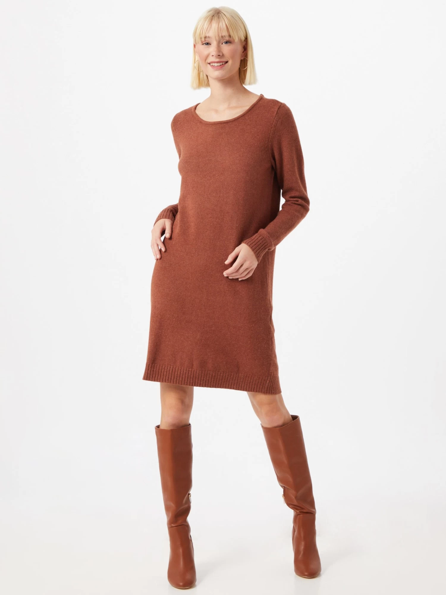 Vila Gebreide Jurken Gebreide Jurk Dames Oker 4 Vila Gebreide Jurken Gebreide Jurk Dames Oker - Afbeelding 2