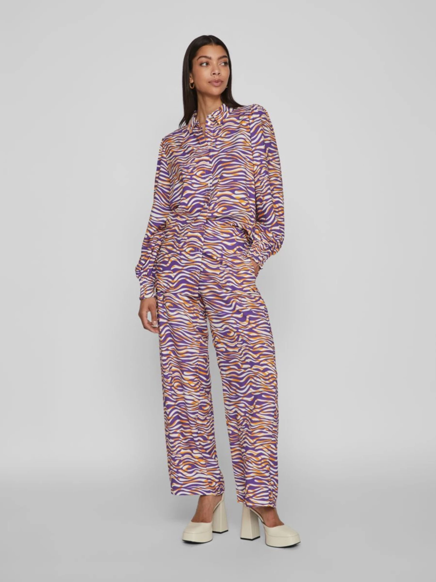 Vila Overhemden Blouse Dames Donkerlila / Oranje 7 Vila Overhemden Blouse Dames Donkerlila / Oranje - Afbeelding 5