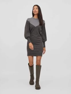 Vila Gebreide Jurken Gebreide Jurk Dames Antraciet / Lichtgrijs -Vila 93aa84daa384fe94698e631456807c10