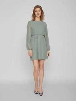 Vila Mini Jurken Jurk Dobby Dames Groen -Vila 9470632fac36b8e3503d0123750b2b57