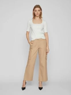 Vila Jeans Wide Leg Cargojeans Dames Beige -Vila 96537a013ae5d995100bb725b66a6ed3
