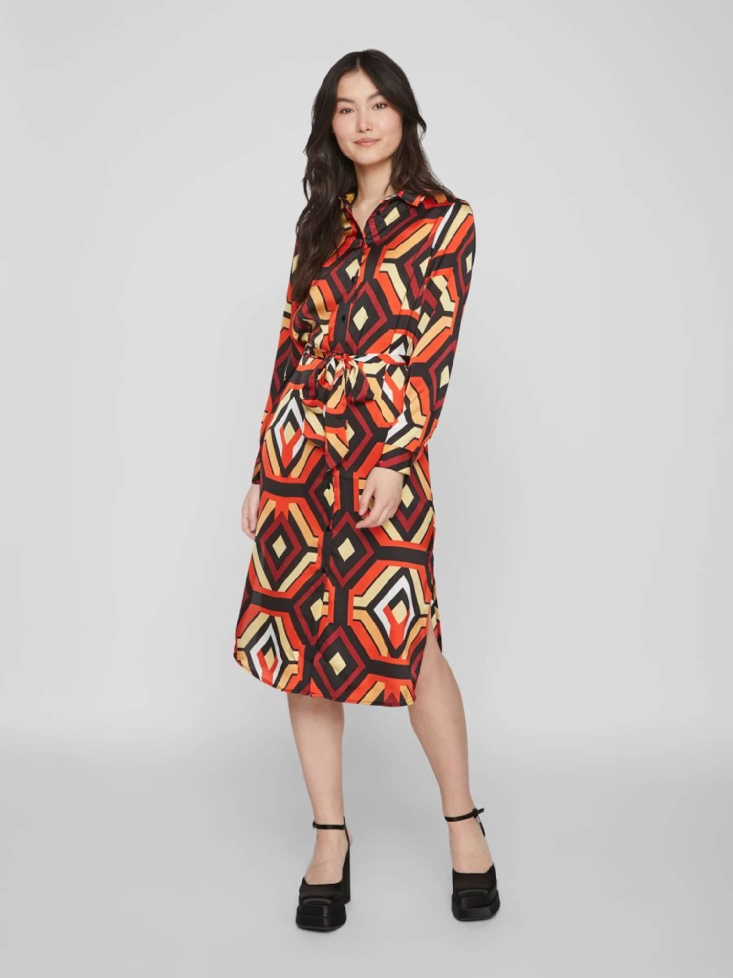 Vila Midi Jurken Jurk Dames Rood 5 Vila Midi Jurken Jurk Dames Rood - Afbeelding 3