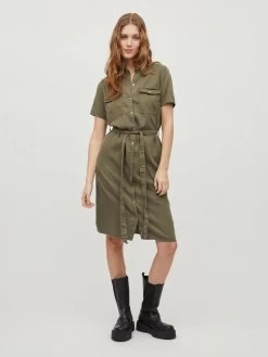 Vila Blousejurken Blousejurk Bista Dames Olijfgroen -Vila 9e185d026ae84f7371fd8ca4509c941b