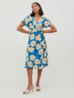 Vila Midi Jurken Jurk Dames Blauw / Geel -Vila ad83be82bce814c3150ab44ec80d0796