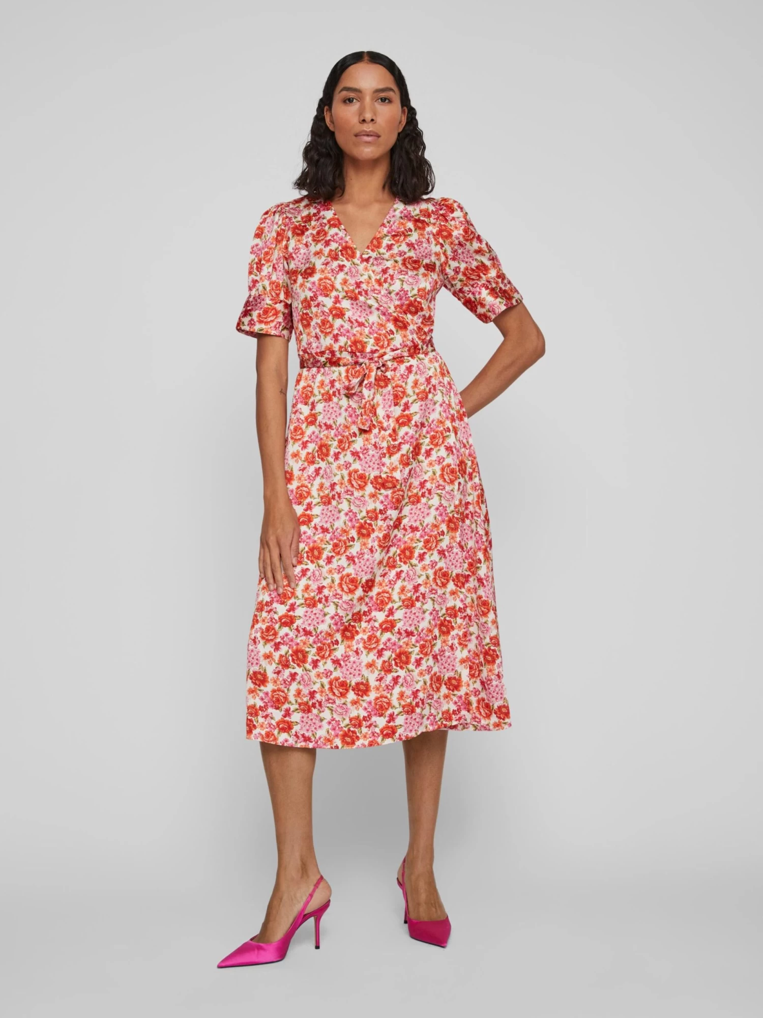 Vila Midi Jurken Jurk Naria Dames Rood 5 Vila Midi Jurken Jurk Naria Dames Rood - Afbeelding 3