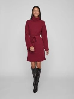 Vila Gebreide Jurken Gebreide Jurk Dames Rood Gemêleerd -Vila affc9abd64eff661086aee3142b8a357