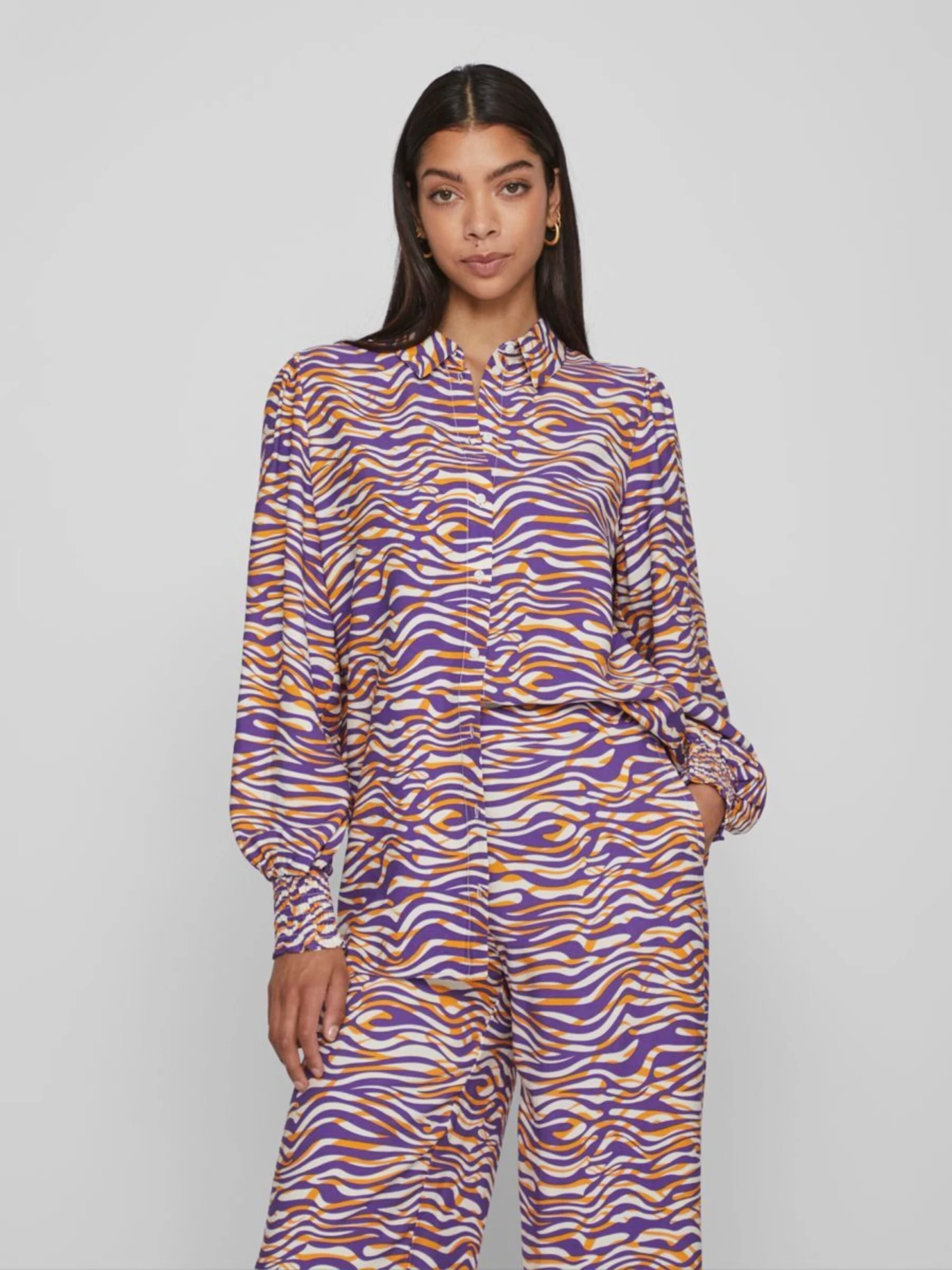 Vila Overhemden Blouse Dames Donkerlila / Oranje 5 Vila Overhemden Blouse Dames Donkerlila / Oranje - Afbeelding 3