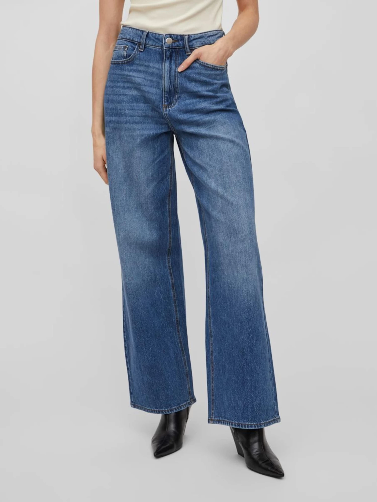 Vila Wide Leg Wide Leg Jeans Dames Blauw 5 Vila Wide Leg Wide Leg Jeans Dames Blauw - Afbeelding 3