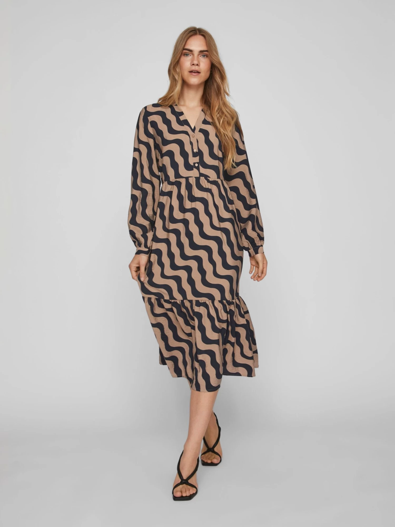 Vila Maxi Jurken Jurk Dames Beige / Navy 7 Vila Maxi Jurken Jurk Dames Beige / Navy - Afbeelding 5