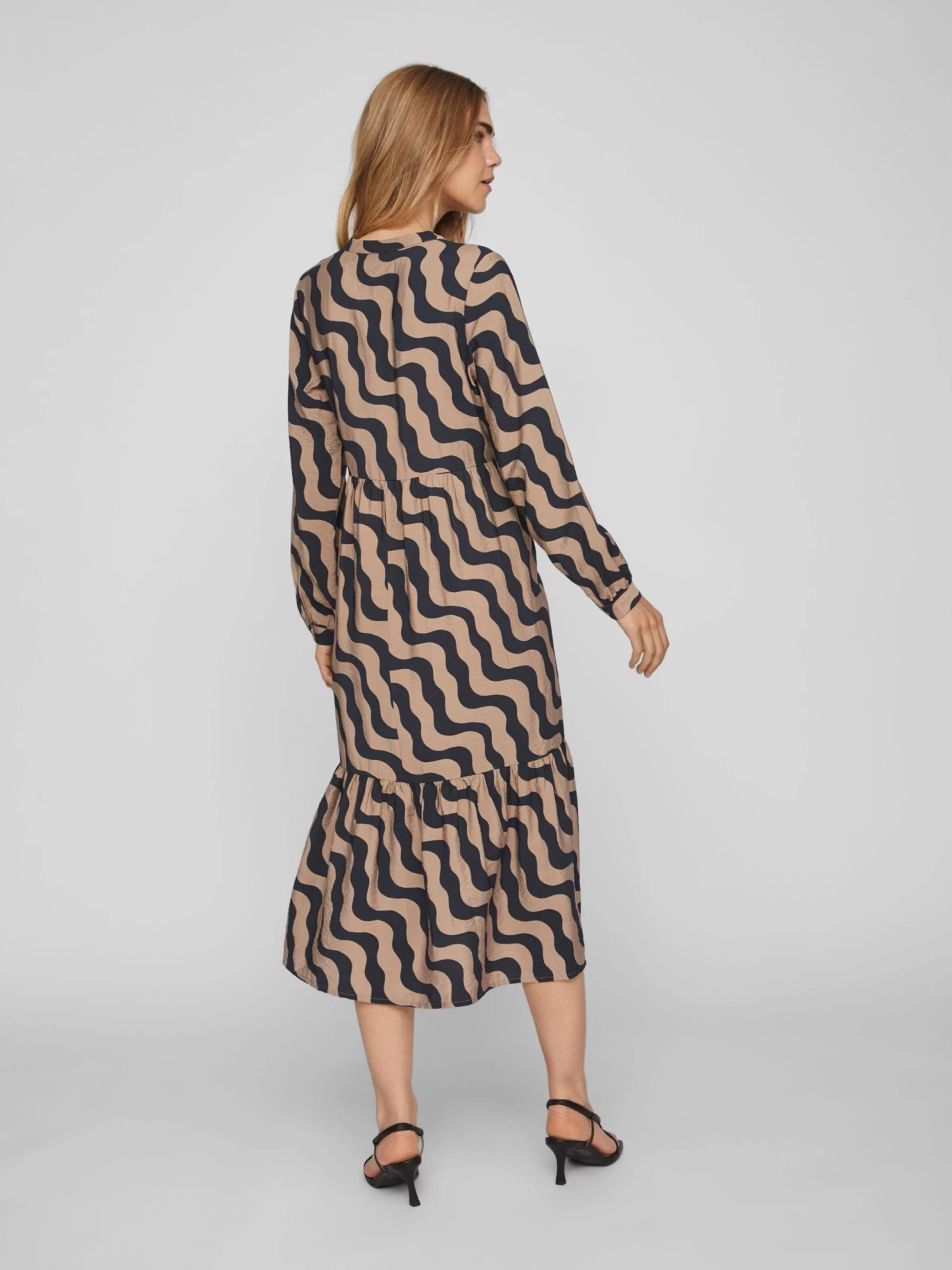 Vila Maxi Jurken Jurk Dames Beige / Navy 6 Vila Maxi Jurken Jurk Dames Beige / Navy - Afbeelding 4