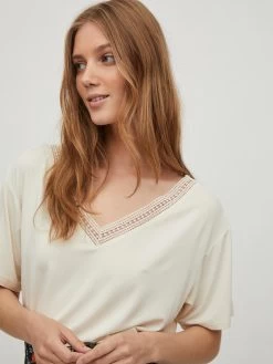 Vila T-shirts Shirt Sassi Dames Beige -Vila c8592c4c7632981ae76b564811076207