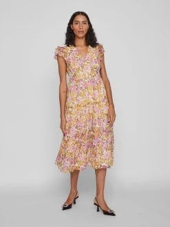 Vila Midi Jurken Jurk Dames Mandarijn / Kreeft / Lichtroze -Vila ca0fc6b0c14c48259260046406404fff