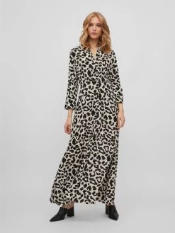 Vila Maxi Jurken Jurk Dames Beige / Zwart -Vila ca95d5a2cfdf68ef5ec03567829c0140