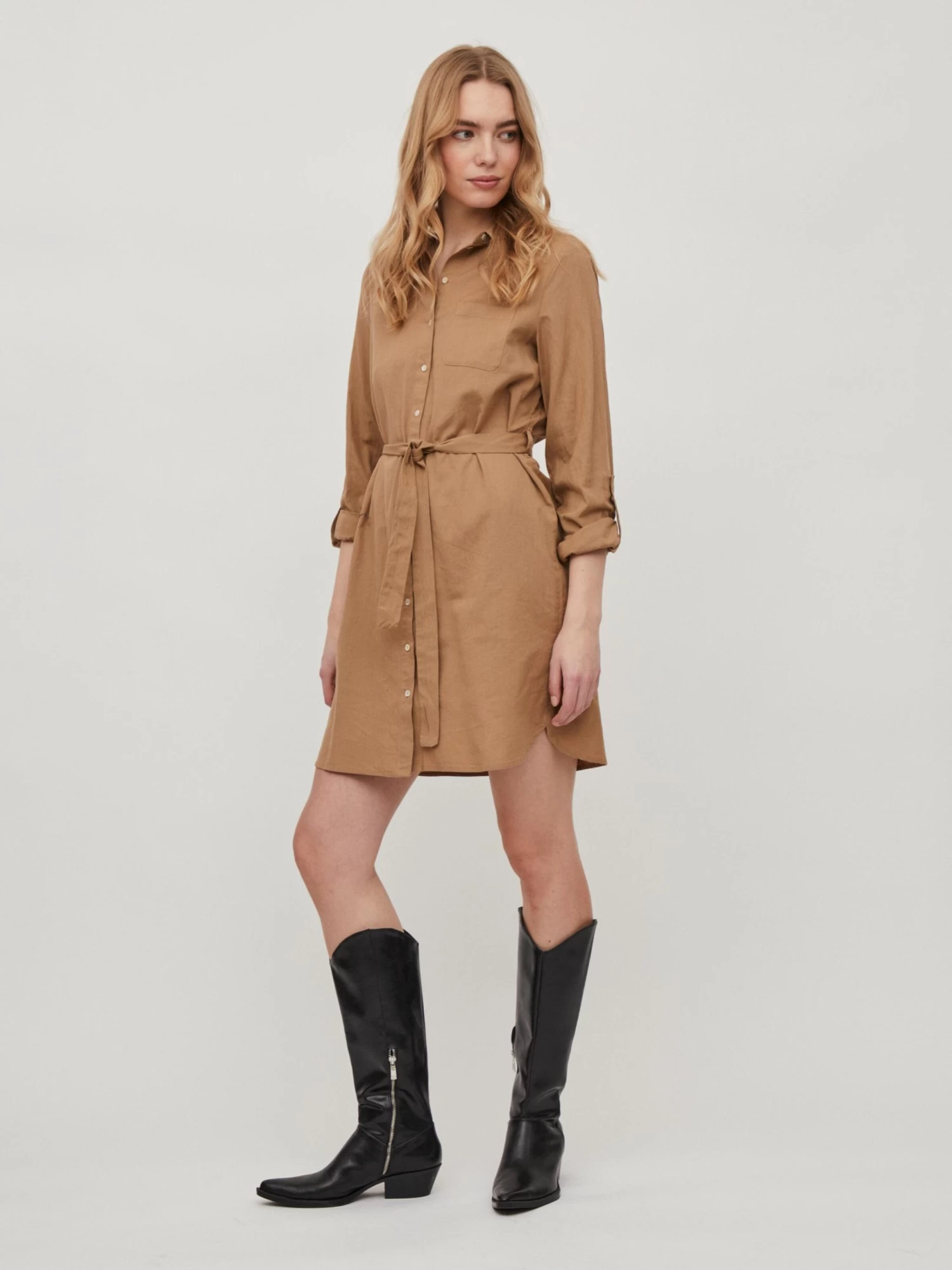 Vila Blousejurken Blousejurk Dames Lichtbruin 5 Vila Blousejurken Blousejurk Dames Lichtbruin - Afbeelding 3