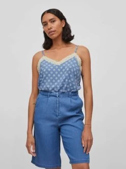 Vila Kanten Tops Top Dames Blauw -Vila db4ba0f47efa21950aad6ad475e04337