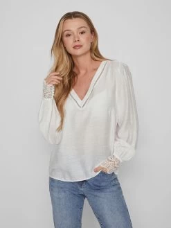 Vila Kanten Blouses Blouse Dames Wit -Vila e19c05c1bf0d6a0693bf0b2be578c13e