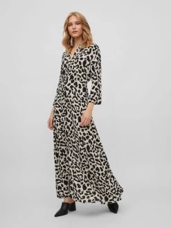 Vila Maxi Jurken Jurk Dames Beige / Zwart -Vila e1ebb2d195854cc2ea39335bad2d57e4